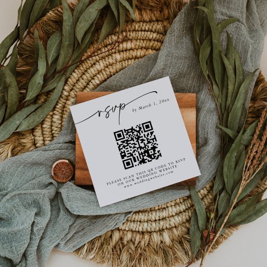 Eenvoudige Elegante QR Code RSVP Behuizing Kaart Vierkante Visitekaartje