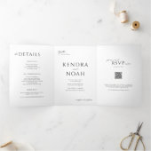 Eenvoudige elegante QR-code RSVP details bruiloft Drieluik Uitnodiging (Binnen)