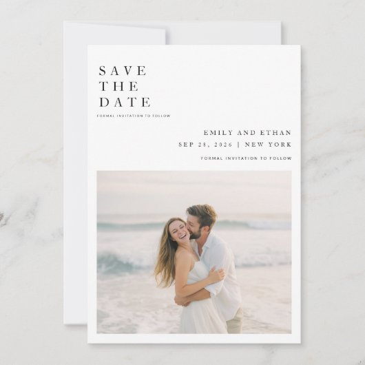 Eenvoudige Elegante QR Code Trouwfoto Save The Date (Voorkant)