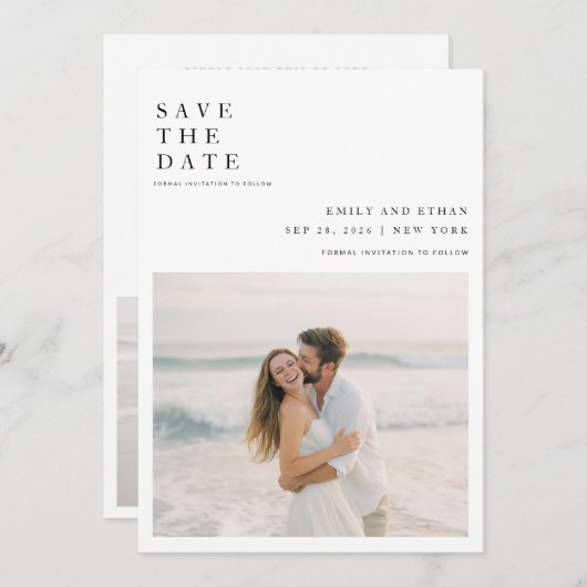 Eenvoudige Elegante QR Code Trouwfoto Save The Date (Voorkant / Achterkant)