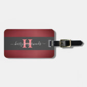 Eenvoudige Elegante Red Maroon Metal monogrammed N Bagagelabel (Voorkant horizontaal)