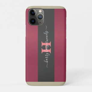 Eenvoudige Elegante Red Maroon Metal monogrammed N Case-Mate iPhone Case