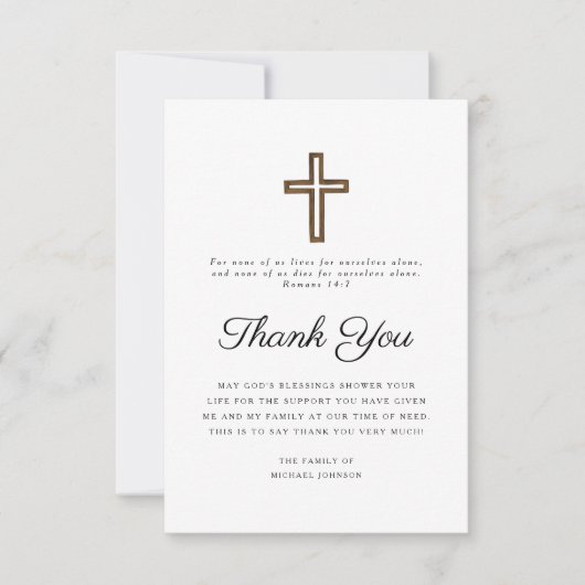Eenvoudige elegante religieuze kruisbegrafenis bedankkaart (Voorkant)