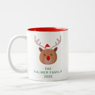 Eenvoudige Elegante Rendier Kerstmis Familienaam Tweekleurige Koffiemok
