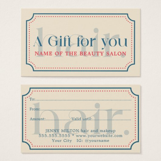 Eenvoudige Elegante Retro Blauwe Gift Schoonheid Visitekaartje (Voorkant /achterkant)