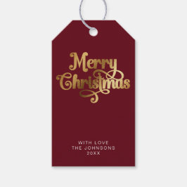 Eenvoudige Elegante Retro Rood & Goud Vrolijk Kers Cadeaulabel