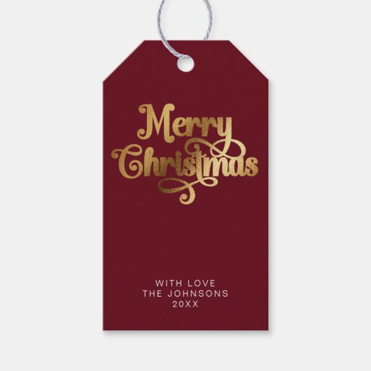 Eenvoudige Elegante Retro Rood & Goud Vrolijk Kers Cadeaulabel (Voorkant)