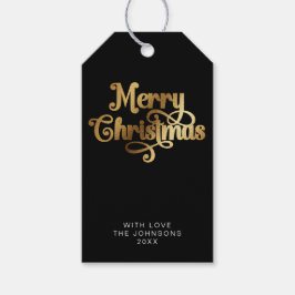 Eenvoudige Elegante Retro Zwart & Goud Vrolijk Ker Cadeaulabel