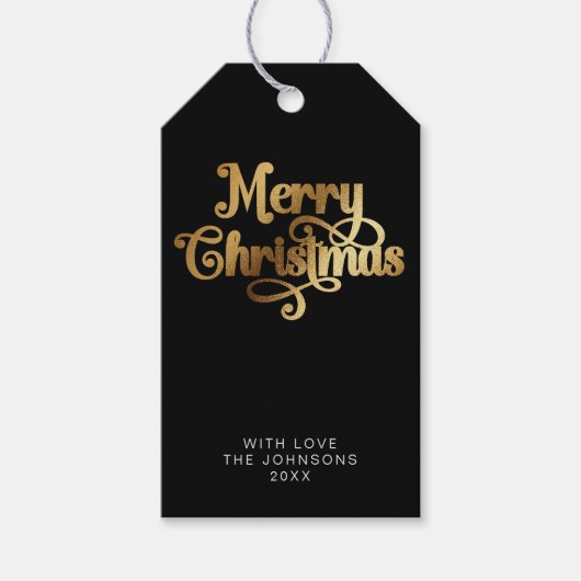 Eenvoudige Elegante Retro Zwart & Goud Vrolijk Ker Cadeaulabel (Voorkant)