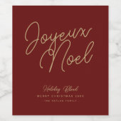 Eenvoudige Elegante Rode & Gouden Joyeux Noel Kers Wijn Etiket (Enkel label)