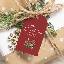 Eenvoudige elegante rode kerst botanische groen cadeaulabel