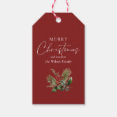 Eenvoudige elegante rode kerst botanische groen cadeaulabel (Voorkant)