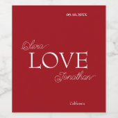 Eenvoudige Elegante Rode Liefde Bruiloft Wijn Etiket (Enkel label)