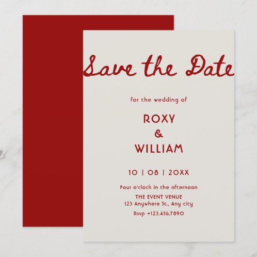 Eenvoudige elegante rode trouw save the date (Voorkant / Achterkant)