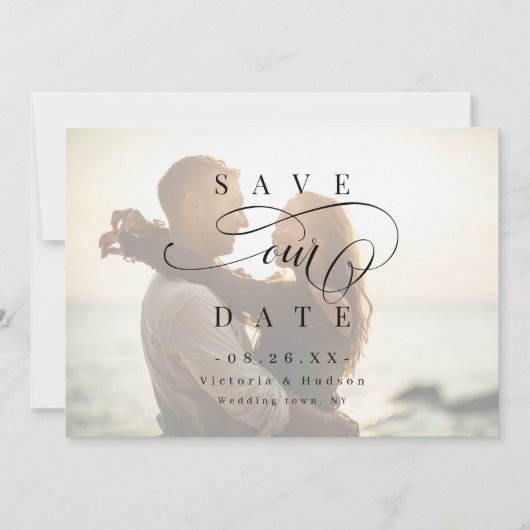 Eenvoudige elegante romantische manuscriptfoto spa save the date (Voorkant)