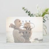 Eenvoudige elegante romantische manuscriptfoto spa save the date (Staand voorkant)
