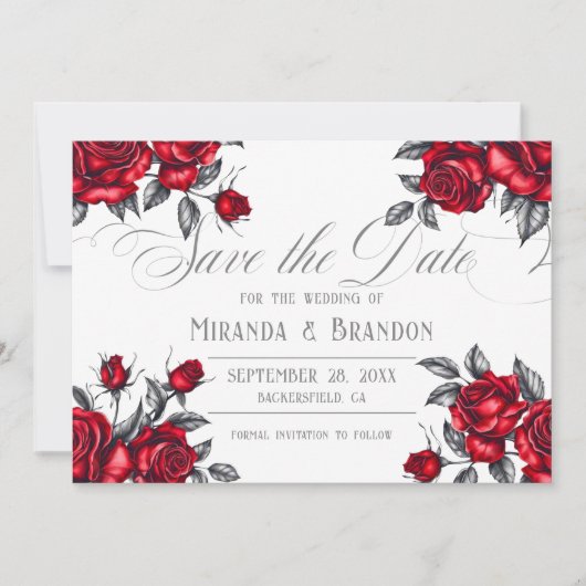 Eenvoudige Elegante Roos Bloemen bruiloft Save The Date (Voorkant)