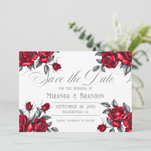 Eenvoudige Elegante Roos Bloemen bruiloft Save The Date (Staand voorkant)