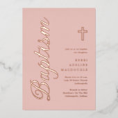 Eenvoudige Elegante Roos Gouden Doop Doop Folie Uitnodiging (Voorkant)