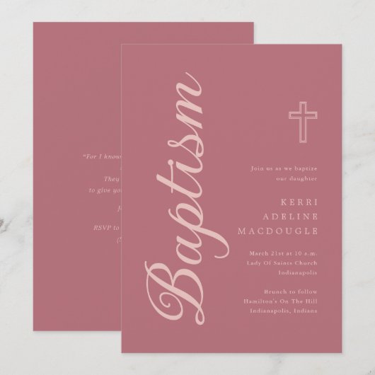 Eenvoudige Elegante Roos Gouden Doop Doop Kaart (Voorkant / Achterkant)