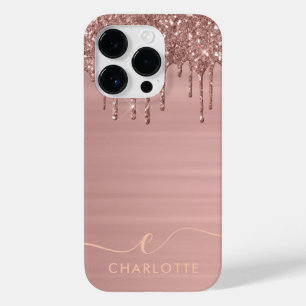 Eenvoudige Elegante Roos Gouden Glitter Drip Aange Case-Mate iPhone 14 Pro Hoesje