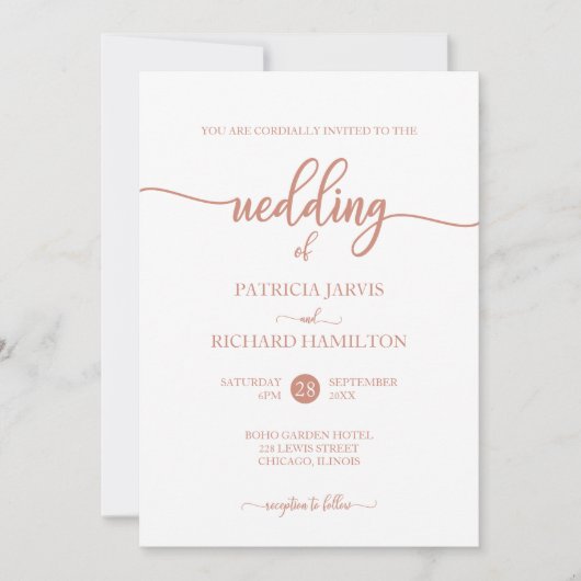 Eenvoudige Elegante Roos Gouden Kalligrafie Bruilo Kaart (Voorkant)