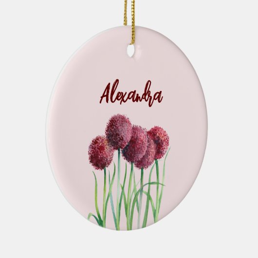 Eenvoudige Elegante Roze Alliums Bloem Waterverf Keramisch Ornament (Rechts)