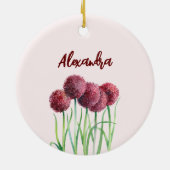 Eenvoudige Elegante Roze Alliums Bloem Waterverf Keramisch Ornament (Achterkant)