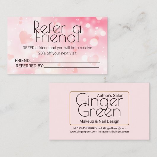 Eenvoudige Elegante Roze Bokeh Aanbevelingskaartje (Voorkant / Achterkant)