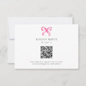 Eenvoudige Elegante Roze Bow Coquette Wedding QR C RSVP Kaartje (Voorkant)