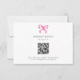 Eenvoudige Elegante Roze Bow Coquette Wedding QR C RSVP Kaartje