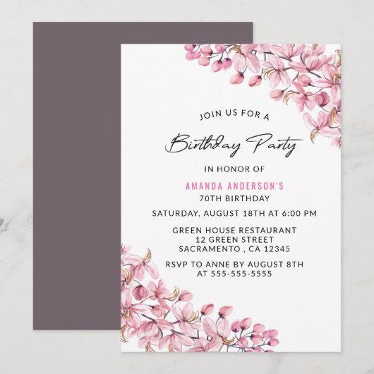 Eenvoudige elegante roze Floral 70e verjaardag Kaart (Voorkant / Achterkant)