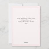 Eenvoudige Elegante Roze Gelukkige Moeders Dag Dri Feestdagenkaart (Achterkant)