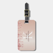 Eenvoudige elegante Roze Glitter Mooie Monogram Na Bagagelabel (Voorkant verticaal)