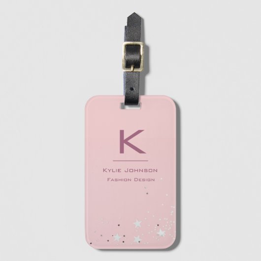 Eenvoudige elegante Roze Glitter Schattigee Monogr Bagagelabel (Voorkant (verticaal))