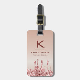 Eenvoudige elegante Roze Glitter Schattigee Monogr Bagagelabel