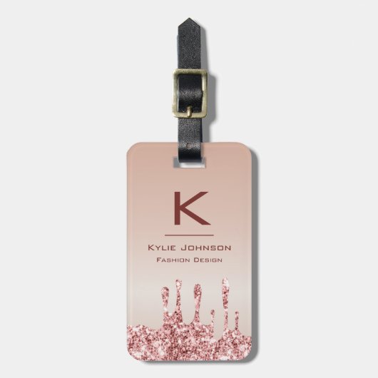 Eenvoudige elegante Roze Glitter Schattigee Monogr Bagagelabel (Voorkant verticaal)