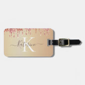 Eenvoudige elegante Roze Glitter Schattigee Monogr Bagagelabel (Voorkant horizontaal)