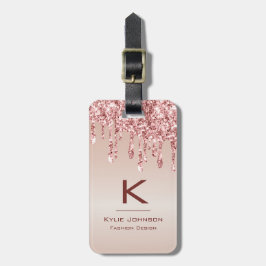 Eenvoudige elegante Roze Glitter Schattigee Monogr Bagagelabel