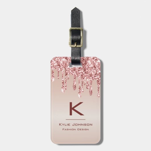 Eenvoudige elegante Roze Glitter Schattigee Monogr Bagagelabel (Voorkant verticaal)