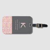 Eenvoudige elegante Roze Glitter Schattigee Monogr Bagagelabel (Voorkant (horizontaal))