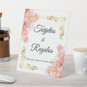 Eenvoudige Elegante Roze Gouden Bloem Quinceañera Reclamebord Met Voetstuk (Insitu)