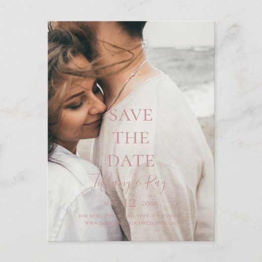 Eenvoudige Elegante Roze Gouden Foto Save The Date Uitnodiging Briefkaart (Voorkant)