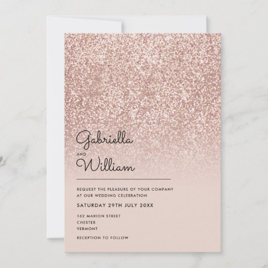 Eenvoudige Elegante Roze Gouden Glitter Bruiloft Kaart (Voorkant)