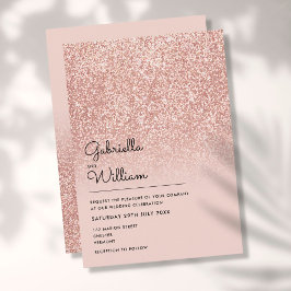 Eenvoudige Elegante Roze Gouden Glitter Bruiloft Kaart