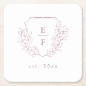 Eenvoudige Elegante Roze Kersenbloesem Monogram Cr Kartonnen Onderzetters (Voorkant)