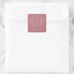 Eenvoudige Elegante Roze Kersenbloesem Monogram Cr Vierkante Sticker