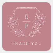 Eenvoudige Elegante Roze Kersenbloesem Monogram Cr Vierkante Sticker (Voorkant)