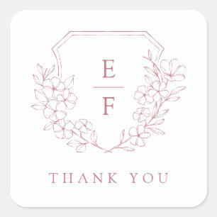 Eenvoudige Elegante Roze Kersenbloesem Monogram Cr Vierkante Sticker