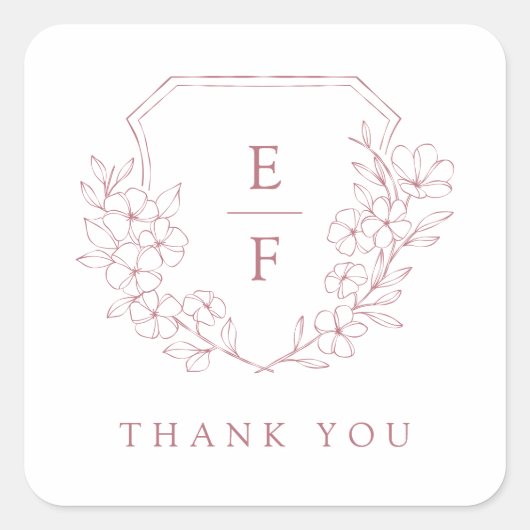 Eenvoudige Elegante Roze Kersenbloesem Monogram Cr Vierkante Sticker (Voorkant)